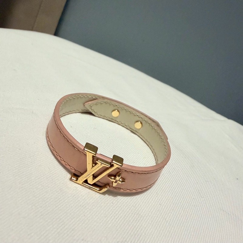 Louis Vuitton LV Iconic 皮革手環 粉 金 17-7