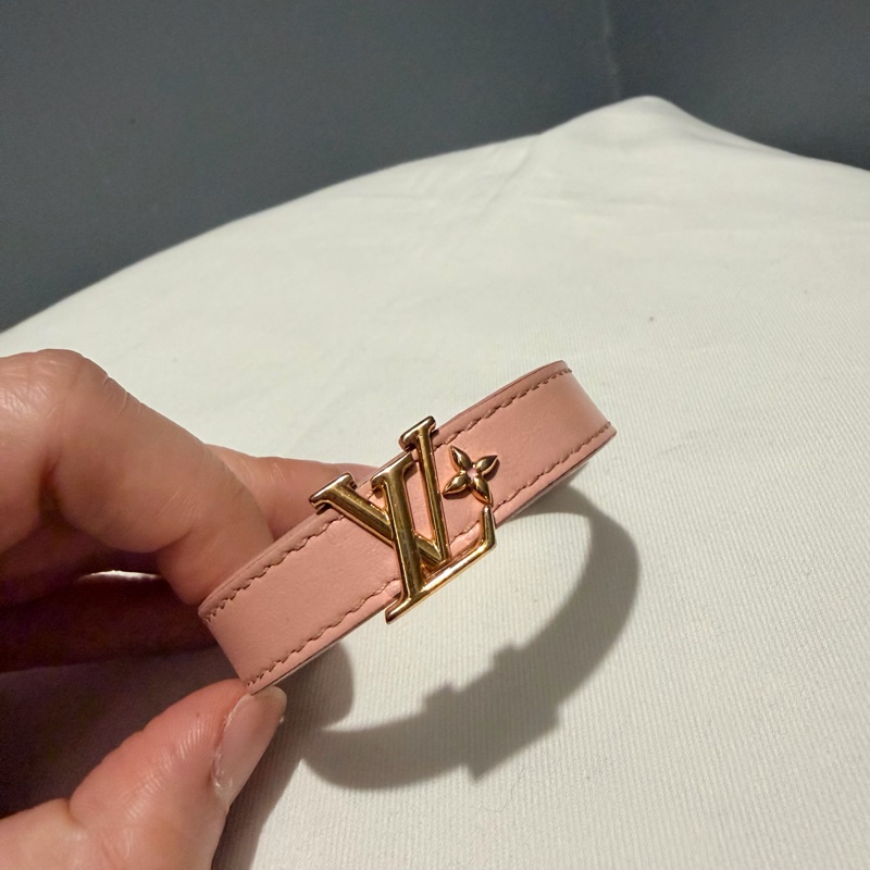 Louis Vuitton LV Iconic 皮革手環 粉 金 17-8