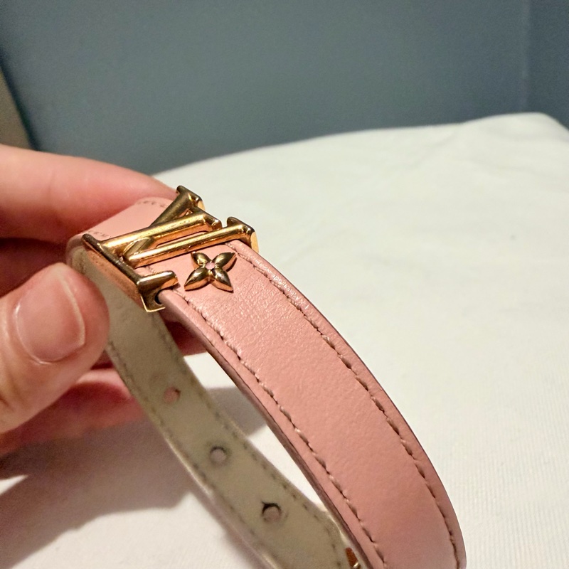 Louis Vuitton LV Iconic 皮革手環 粉 金 17-30