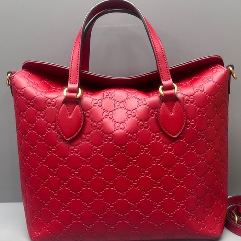 GUCCI 古馳 紅色壓花托特包 尺寸29*27 附件：肩帶