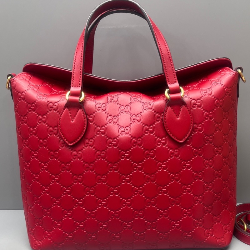 GUCCI 古馳 紅色壓花托特包 尺寸29*27 附件：肩帶-0