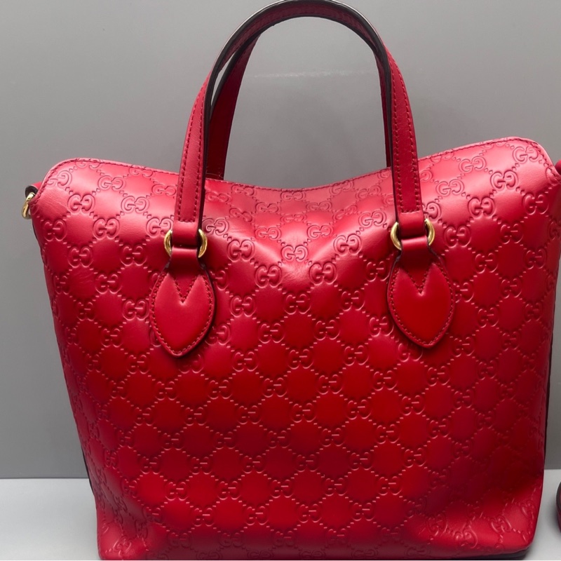 GUCCI 古馳 紅色壓花托特包 尺寸29*27 附件：肩帶-1