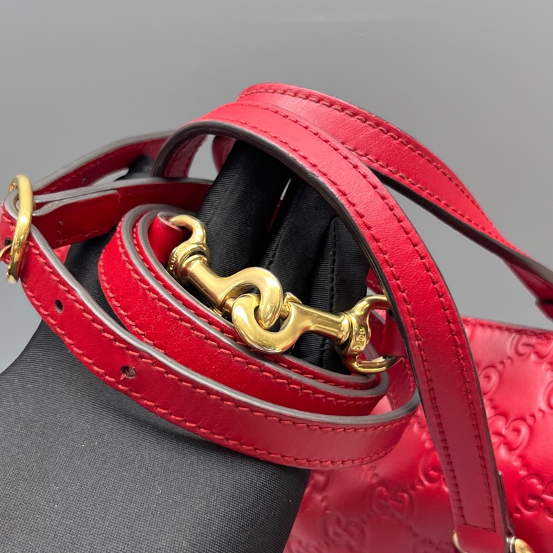 GUCCI 古馳 紅色壓花托特包 尺寸29*27 附件：肩帶-5