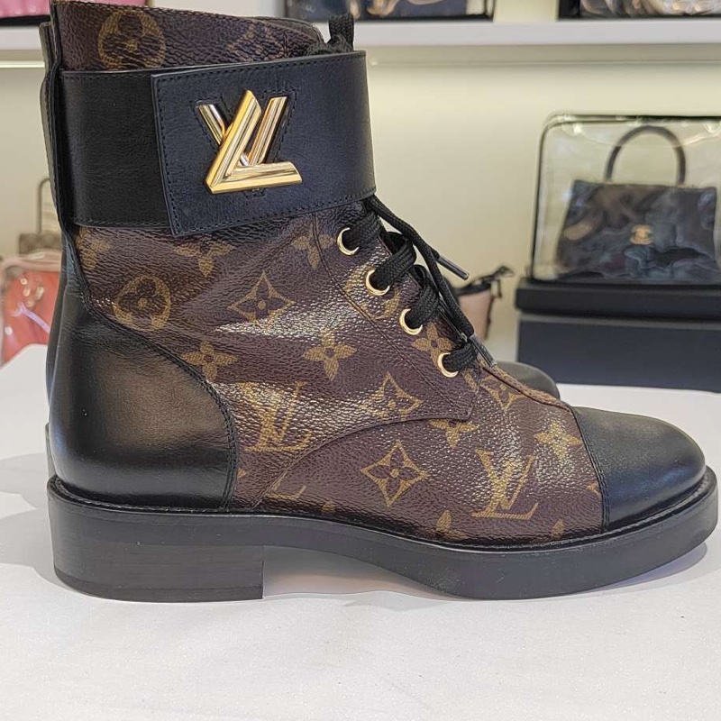 LouisVuitton路易威登 wonderland 女靴及踝靴 黑色拼老花綁帶 簡約百搭 36.5 碼🈚附件-1