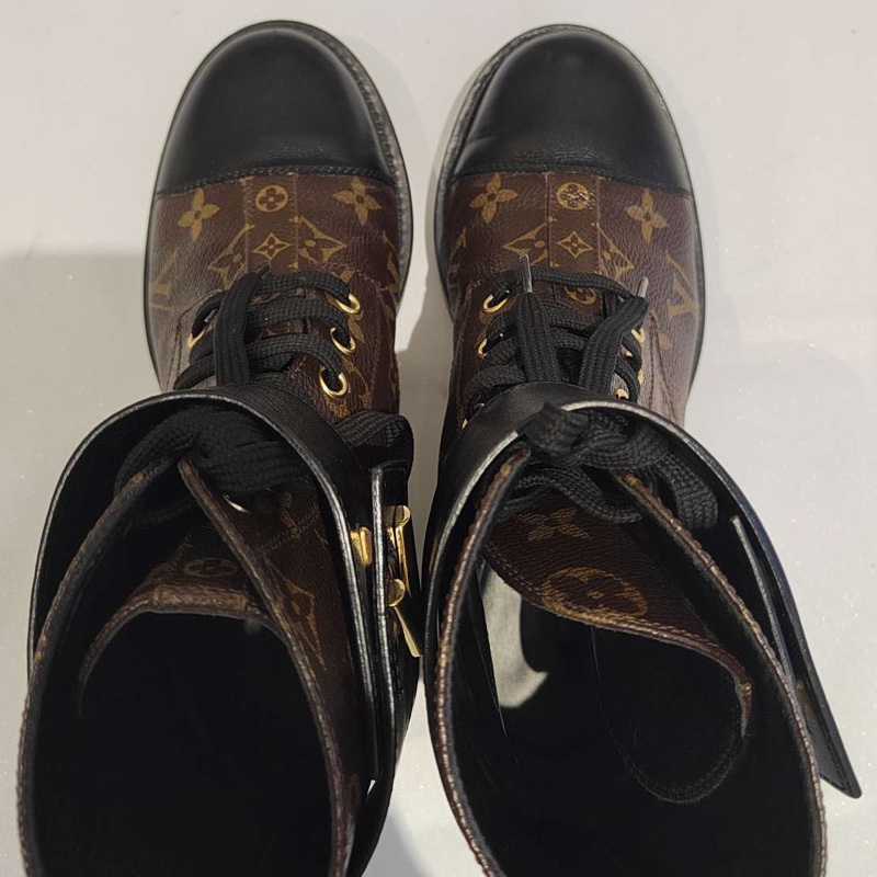 LouisVuitton路易威登 wonderland 女靴及踝靴 黑色拼老花綁帶 簡約百搭 36.5 碼🈚附件-3