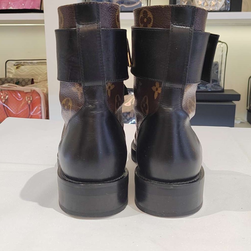 LouisVuitton路易威登 wonderland 女靴及踝靴 黑色拼老花綁帶 簡約百搭 36.5 碼🈚附件-4