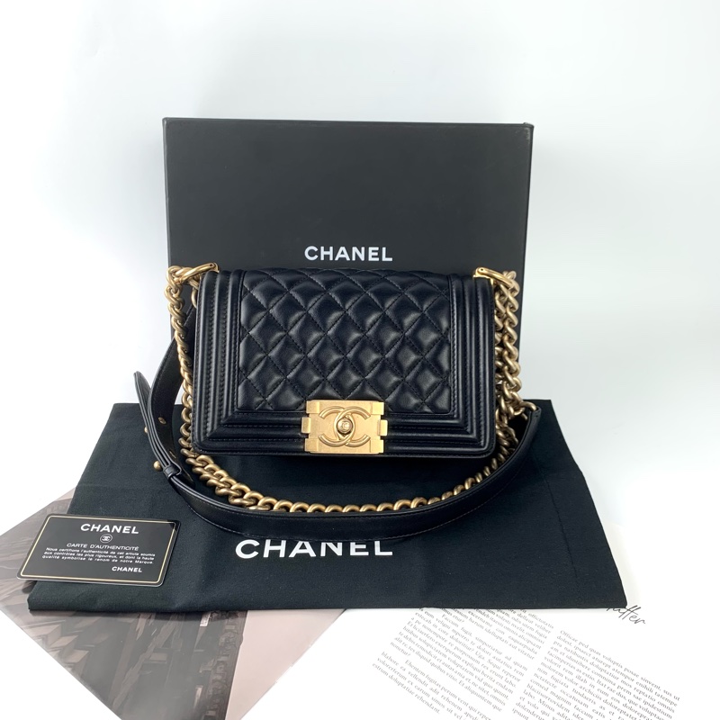 Chanel boy20牛皮黑金 🈶盒子/防塵袋/保卡-0