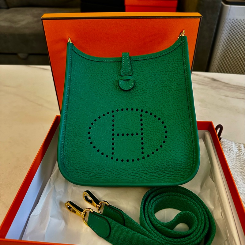 Hermes mini evelyne 綠色金扣-0