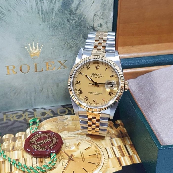 【大眾名錶】 ROLEX勞力士 16233 Datejust 蠔式日誌 金色面盤 羅馬時標 大眾名錶L1630-0