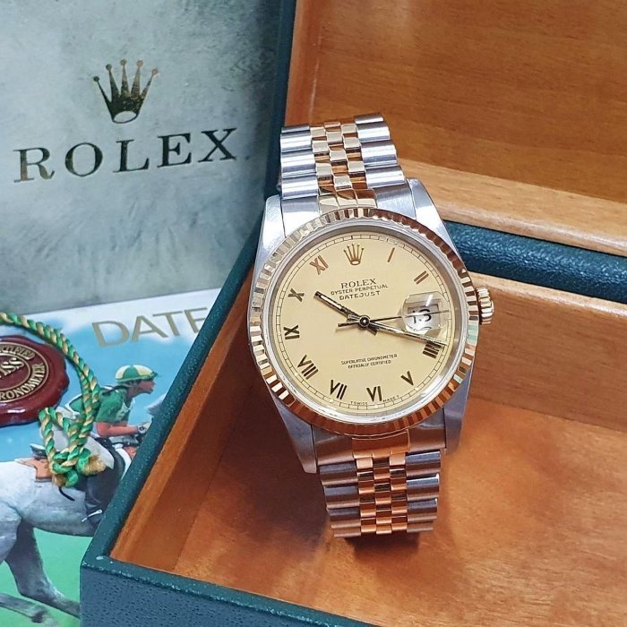 【大眾名錶】 ROLEX勞力士 16233 Datejust 蠔式日誌 金色面盤 羅馬時標 大眾名錶L1630-2