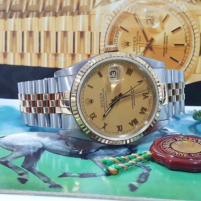 【大眾名錶】 ROLEX勞力士 16233 Datejust 蠔式日誌 金色面盤 羅馬時標 大眾名錶L1630-3