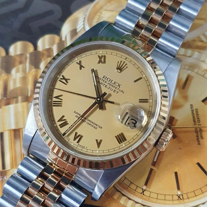 【大眾名錶】 ROLEX勞力士 16233 Datejust 蠔式日誌 金色面盤 羅馬時標 大眾名錶L1630-4