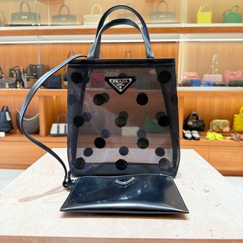 PRADA普拉達 刺繡波亮圓點 托特包