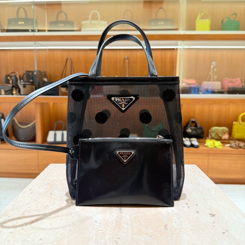 PRADA普拉達 刺繡波亮圓點 托特包-1