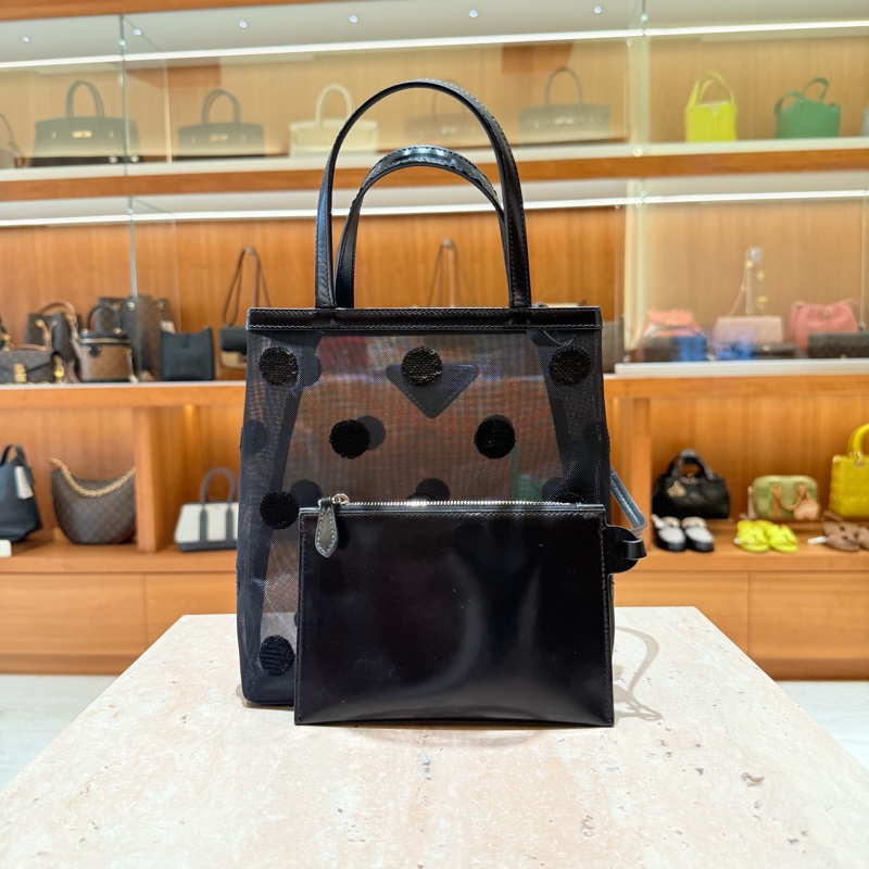 PRADA普拉達 刺繡波亮圓點 托特包-3