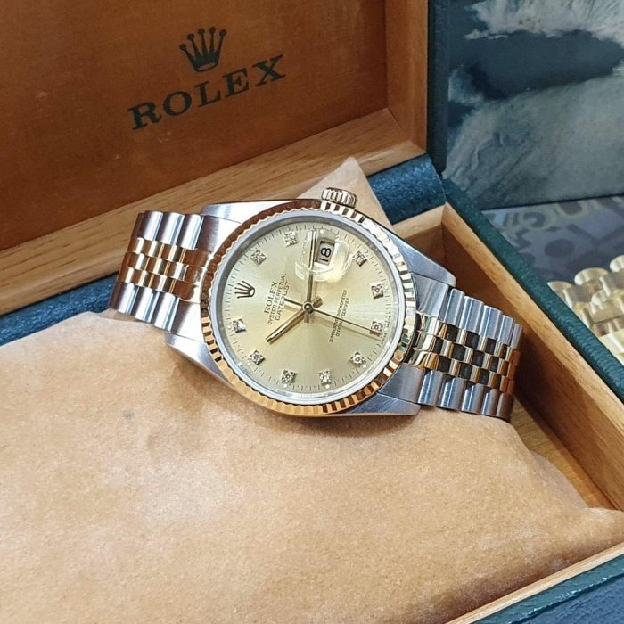 【大眾名錶】ROLEX勞力士 16233 Datejust 蠔式日誌 金十鑽面盤 錶徑36mm 大眾名錶B1213-2
