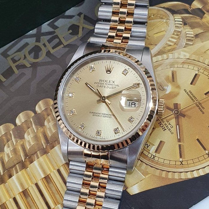 【大眾名錶】ROLEX勞力士 16233 Datejust 蠔式日誌 金十鑽面盤 錶徑36mm 大眾名錶B1213-8