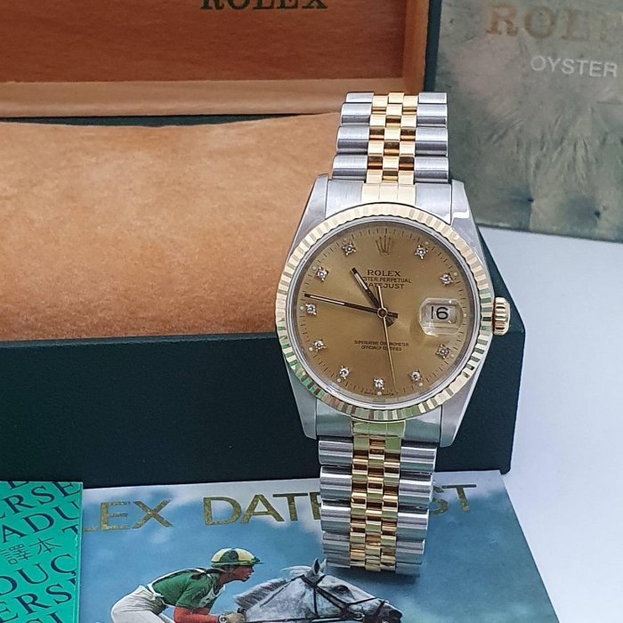 【大眾名錶】ROLEX勞力士 16233 Datejust 蠔式日誌 金十鑽面盤 錶耳有孔錶徑36mm 大眾名錶G059-0
