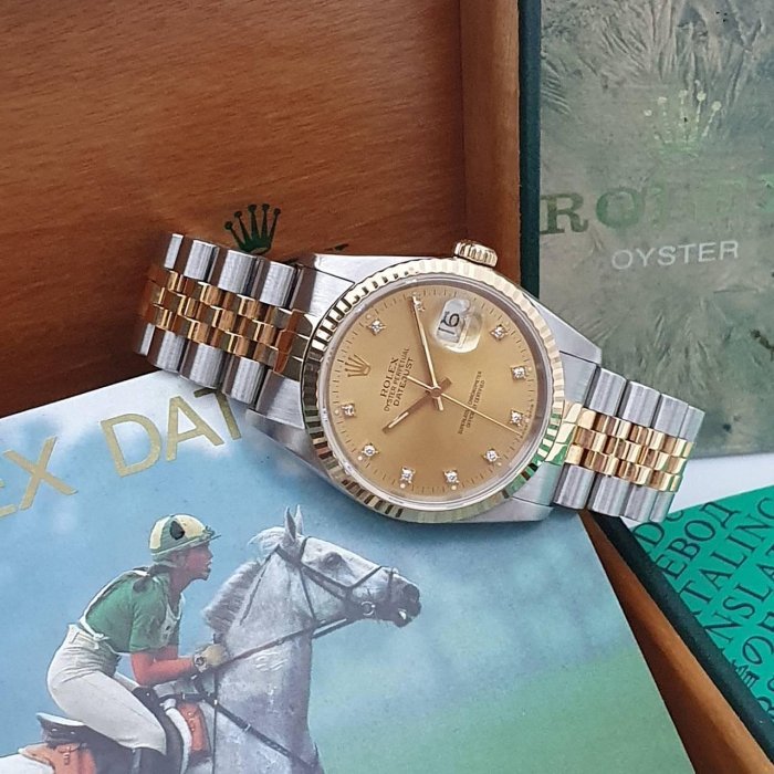 【大眾名錶】ROLEX勞力士 16233 Datejust 蠔式日誌 金十鑽面盤 錶耳有孔錶徑36mm 大眾名錶G059-1