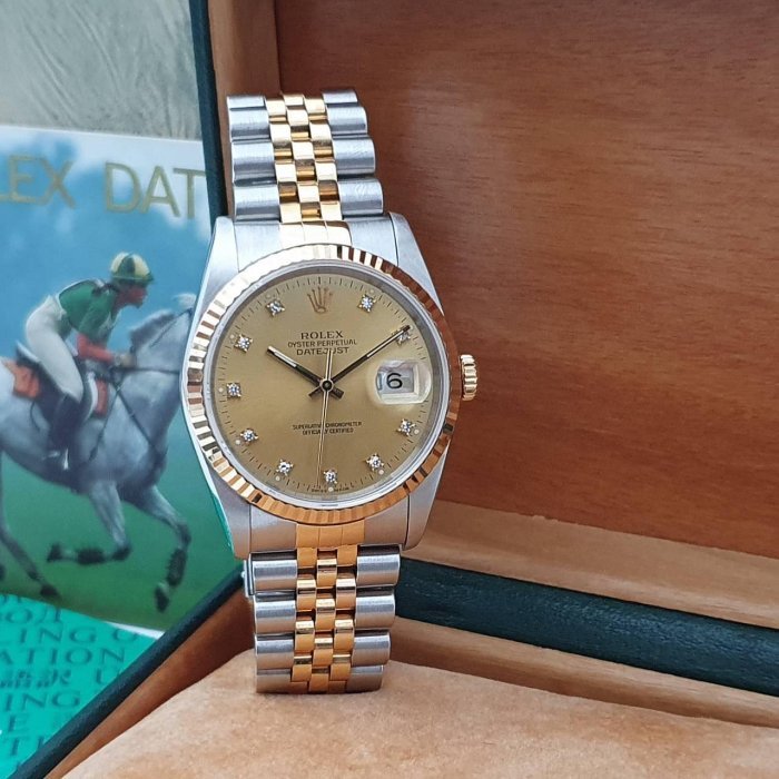 【大眾名錶】ROLEX勞力士 16233 Datejust 蠔式日誌 金十鑽面盤 錶耳有孔錶徑36mm 大眾名錶G059-2