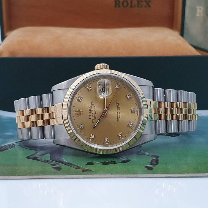【大眾名錶】ROLEX勞力士 16233 Datejust 蠔式日誌 金十鑽面盤 錶耳有孔錶徑36mm 大眾名錶G059-3