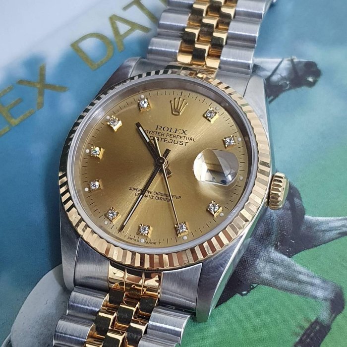 【大眾名錶】ROLEX勞力士 16233 Datejust 蠔式日誌 金十鑽面盤 錶耳有孔錶徑36mm 大眾名錶G059-4