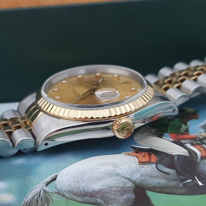 【大眾名錶】ROLEX勞力士 16233 Datejust 蠔式日誌 金十鑽面盤 錶耳有孔錶徑36mm 大眾名錶G059-5