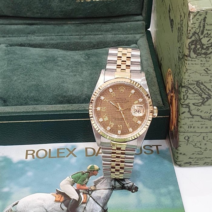 【大眾名錶】ROLEX勞力士 16233 Datejust 市場少見 千鳥紋十鑽面盤 經典太陽圈 大眾名錶B1160-1