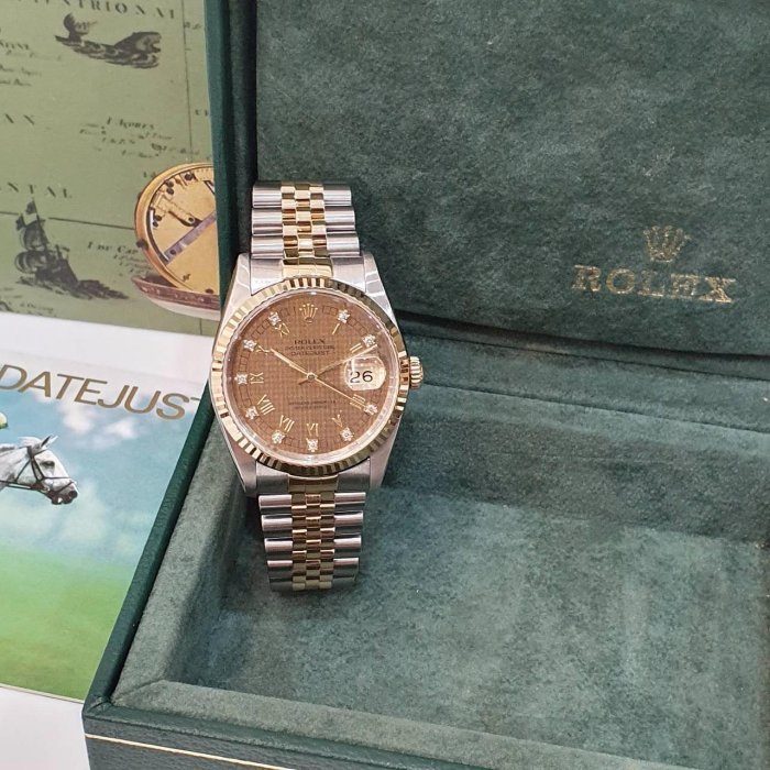 【大眾名錶】ROLEX勞力士 16233 Datejust 市場少見 千鳥紋十鑽面盤 經典太陽圈 大眾名錶B1160-3