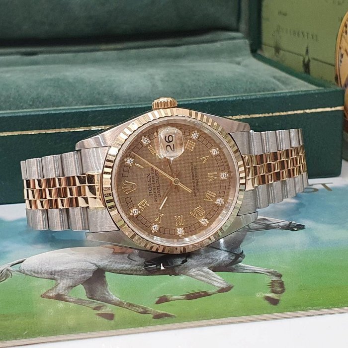 【大眾名錶】ROLEX勞力士 16233 Datejust 市場少見 千鳥紋十鑽面盤 經典太陽圈 大眾名錶B1160-4