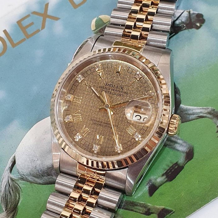【大眾名錶】ROLEX勞力士 16233 Datejust 市場少見 千鳥紋十鑽面盤 經典太陽圈 大眾名錶B1160-5