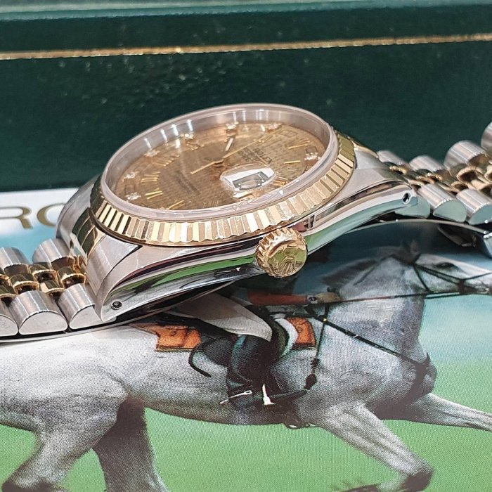 【大眾名錶】ROLEX勞力士 16233 Datejust 市場少見 千鳥紋十鑽面盤 經典太陽圈 大眾名錶B1160-7