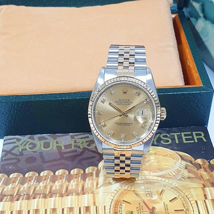 【大眾名錶】ROLEX勞力士 16233 Datejust 蠔式日誌 金十鑽面盤 舊包台 錶徑36mm 大眾名錶B975-1