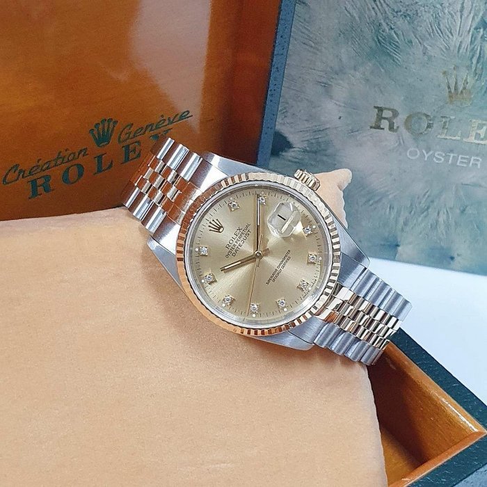 【大眾名錶】ROLEX勞力士 16233 Datejust 蠔式日誌 金十鑽面盤 舊包台 錶徑36mm 大眾名錶B975-2