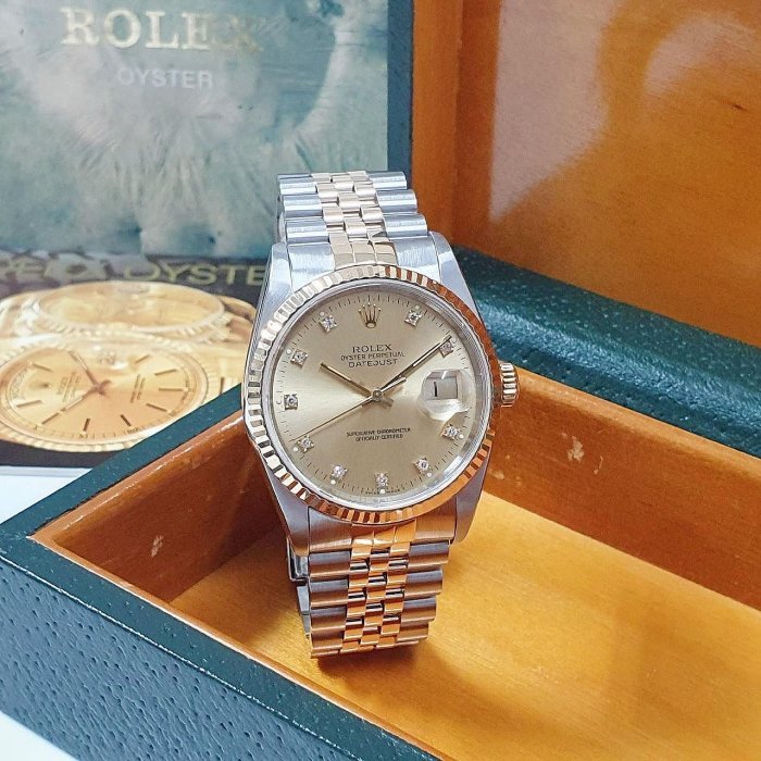 【大眾名錶】ROLEX勞力士 16233 Datejust 蠔式日誌 金十鑽面盤 舊包台 錶徑36mm 大眾名錶B975-3