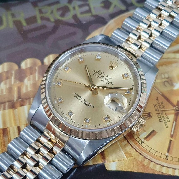 【大眾名錶】ROLEX勞力士 16233 Datejust 蠔式日誌 金十鑽面盤 舊包台 錶徑36mm 大眾名錶B975-4