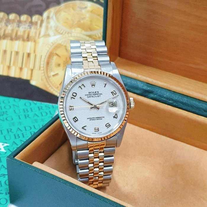 【大眾名錶】ROLEX勞力士 16233 Datejust 蠔式日誌 18K半金 白色紀念面盤 阿拉伯 大眾名錶G150-1