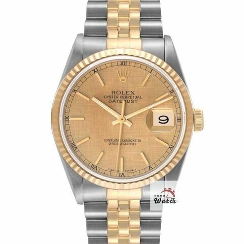 【大眾名錶】ROLEX 勞力士 16233 Datejust 經典款 太陽圈 金色布紋面盤 台灣AD 大眾名錶G221