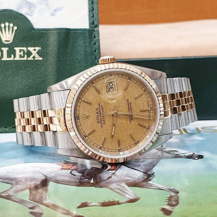 【大眾名錶】ROLEX 勞力士 16233 Datejust 經典款 太陽圈 金色布紋面盤 台灣AD 大眾名錶G221-2