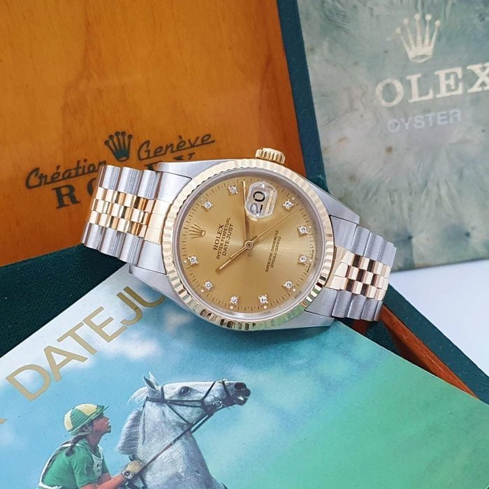【大眾名錶】ROLEX勞力士 16233 Datejust 蠔式日誌 金色面盤 鑽石時標 錶徑36mm 大眾名錶G027-1