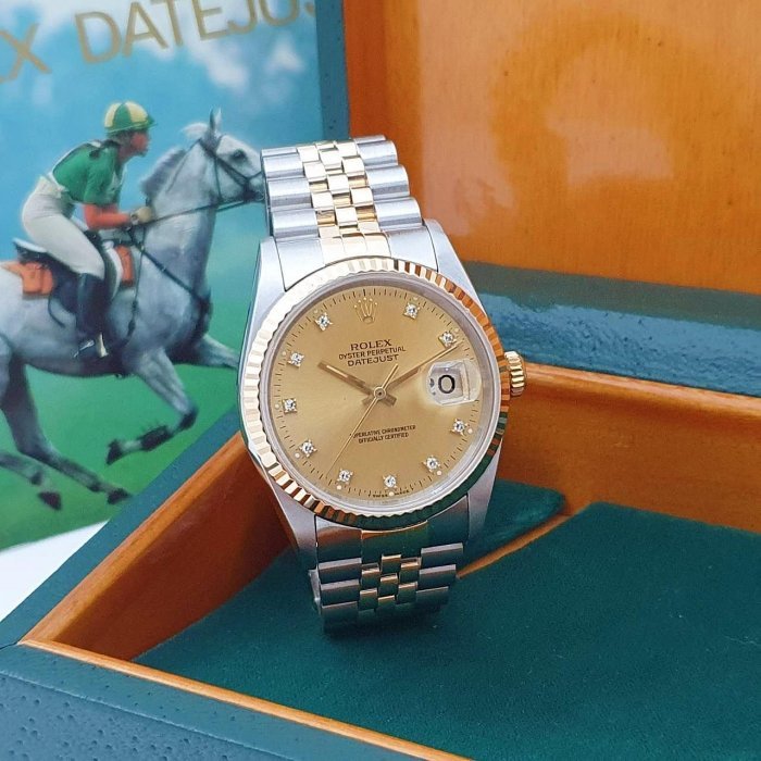 【大眾名錶】ROLEX勞力士 16233 Datejust 蠔式日誌 金色面盤 鑽石時標 錶徑36mm 大眾名錶G027-2