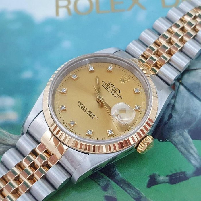 【大眾名錶】ROLEX勞力士 16233 Datejust 蠔式日誌 金色面盤 鑽石時標 錶徑36mm 大眾名錶G027-4
