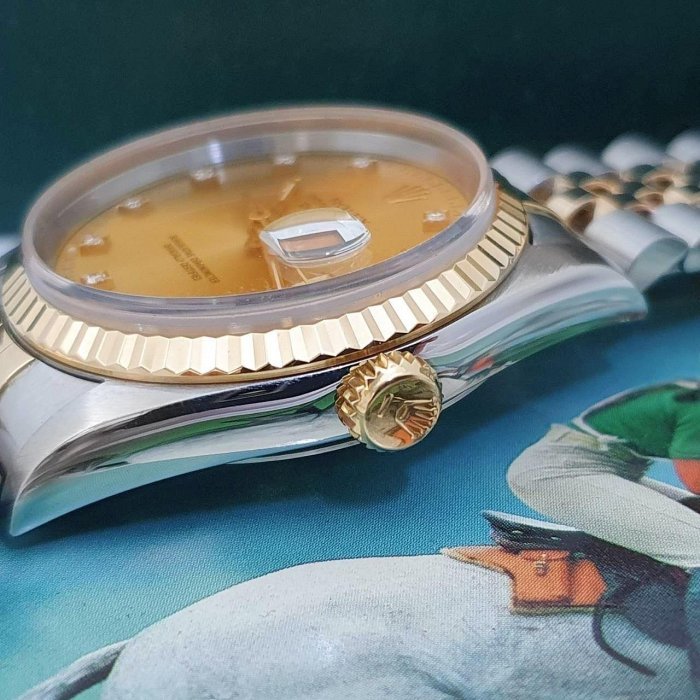 【大眾名錶】ROLEX勞力士 16233 Datejust 蠔式日誌 金色面盤 鑽石時標 錶徑36mm 大眾名錶G027-7