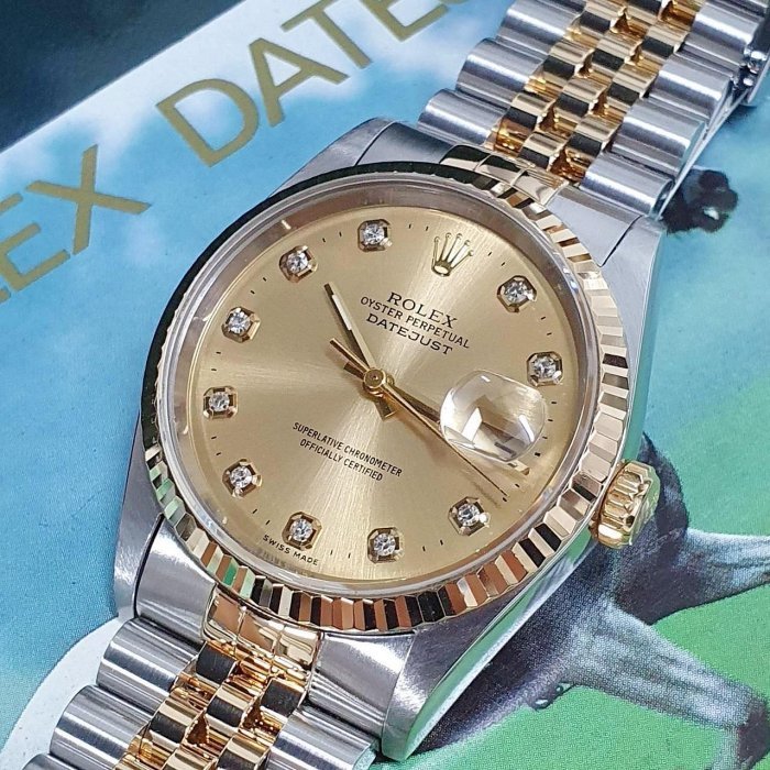 【大眾名錶】ROLEX勞力士 16233 Datejust 蠔式日誌 金十鑽面盤 新包台 錶徑36mm 大眾名錶G087-4