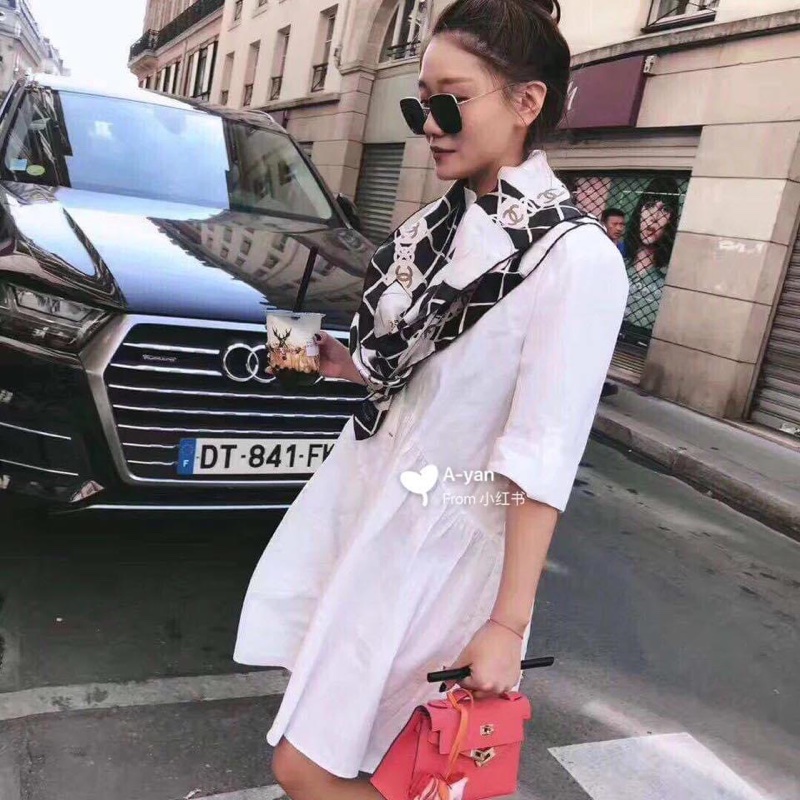 近新超低價✨香奈兒Chanel稀有款絕美coco夫人珍珠項鏈 cf圖騰 真絲絲巾領巾可裱框-15