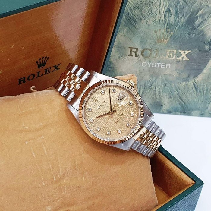 【大眾名錶】ROLEX 勞力士 16233 Datejust 經典太陽圈 新包台 金色十鑽紀念面盤 大眾名錶B1090-2