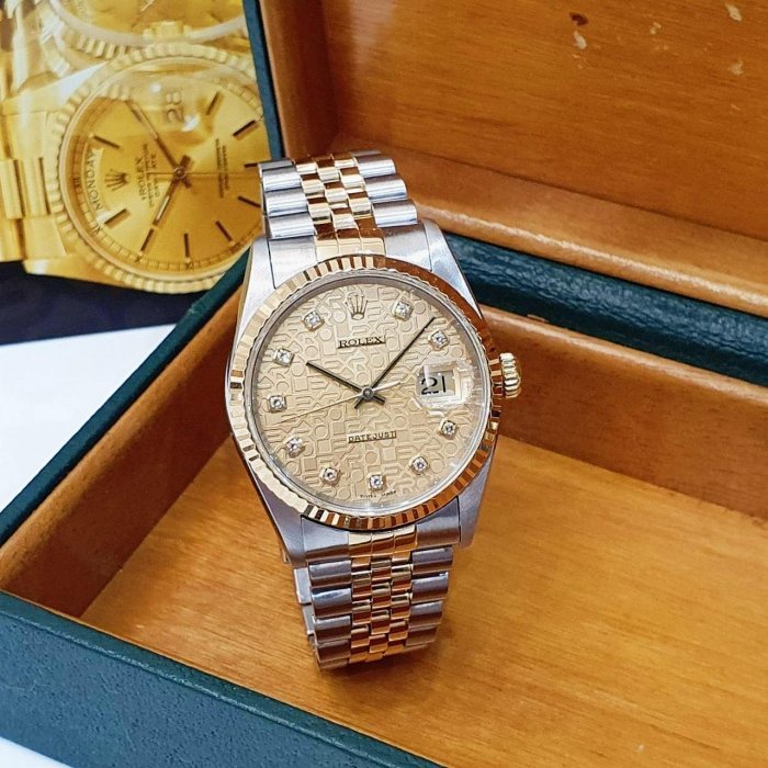 【大眾名錶】ROLEX 勞力士 16233 Datejust 經典太陽圈 新包台 金色十鑽紀念面盤 大眾名錶B1090-3