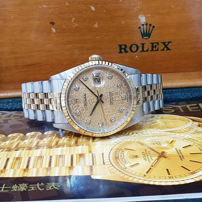 【大眾名錶】ROLEX 勞力士 16233 Datejust 經典太陽圈 新包台 金色十鑽紀念面盤 大眾名錶B1090-4