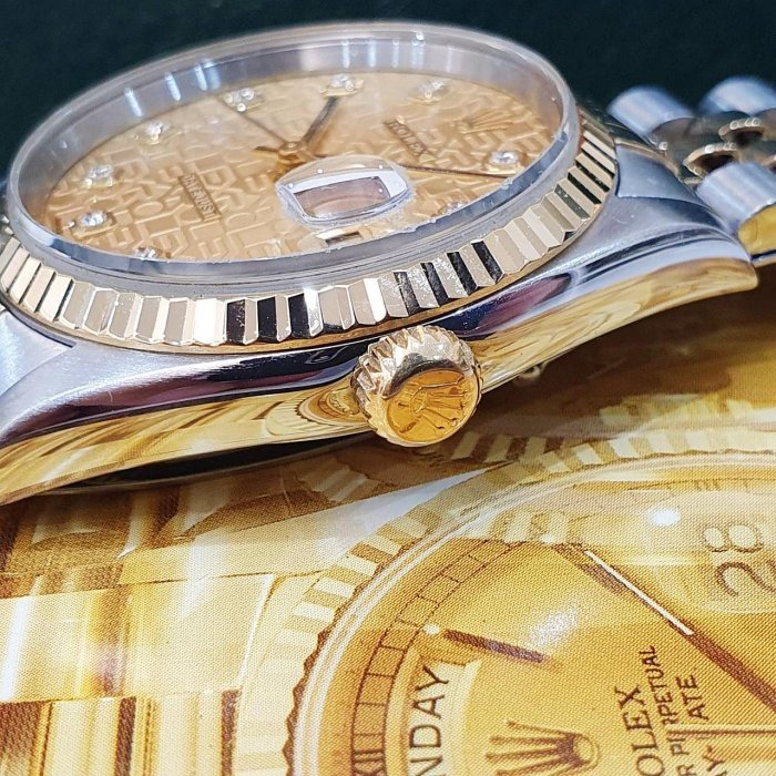 【大眾名錶】ROLEX 勞力士 16233 Datejust 經典太陽圈 新包台 金色十鑽紀念面盤 大眾名錶B1090-6