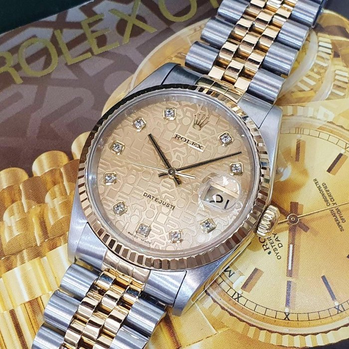 【大眾名錶】ROLEX 勞力士 16233 Datejust 經典太陽圈 新包台 金色十鑽紀念面盤 大眾名錶B1090-8